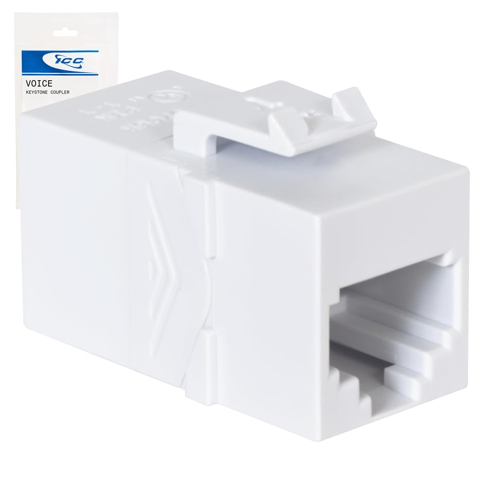 ICC RJ12 Inline Keystone Coupler, 6P6C Female-to-Female Jack, Pin 1-to-6 Voice Connector for RJ11/12, Snap-In Phone Line Module, UL Listed