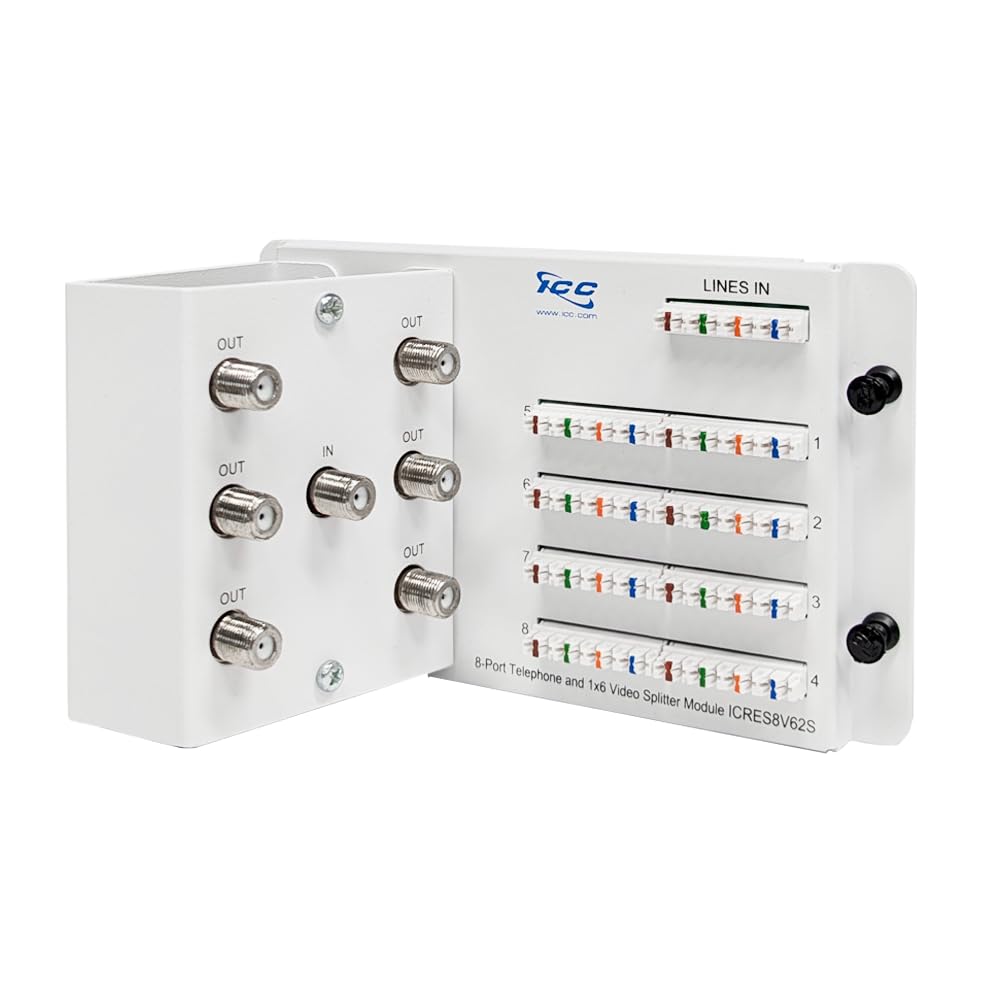 ICC Telephone Module 8 Ports and Video Splitter 6 Ports with Steel Bracket