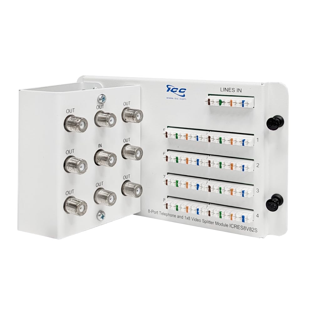 ICC Telephone Module 8 Ports and Video Splitter 8 Ports with Steel Bracket