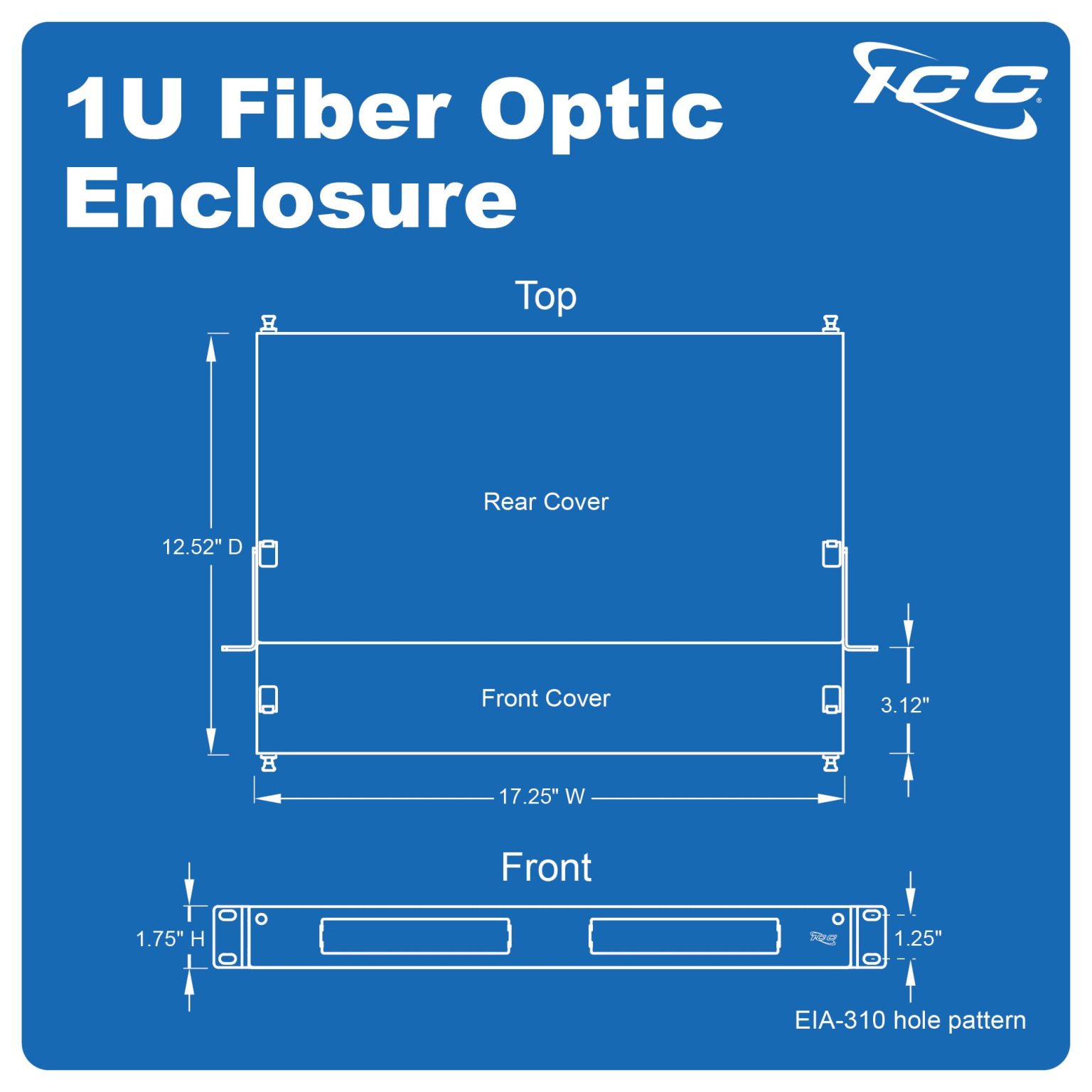 ICC 1U Fiber Optic Rack Mount Enclosure - 3 Slots for LGX Compatible ...