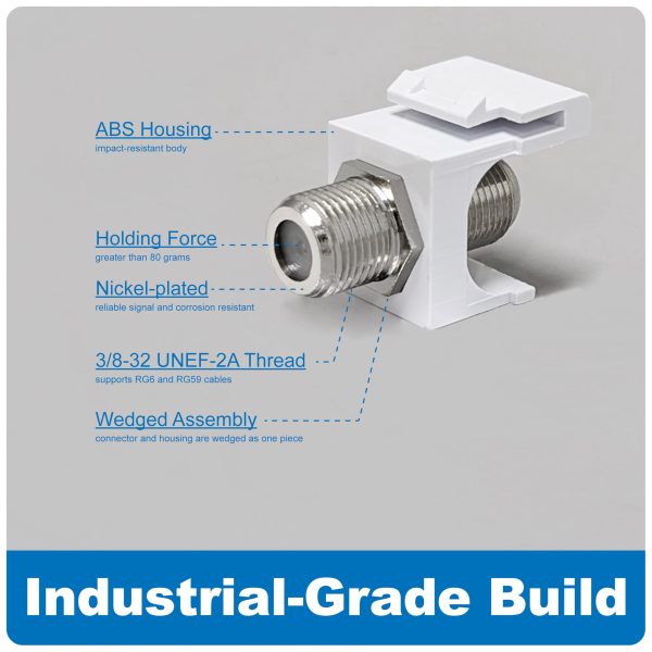 ICC F-Type Keystone Jack, Nickel Plated 2 GHz Coax Jack, Female to