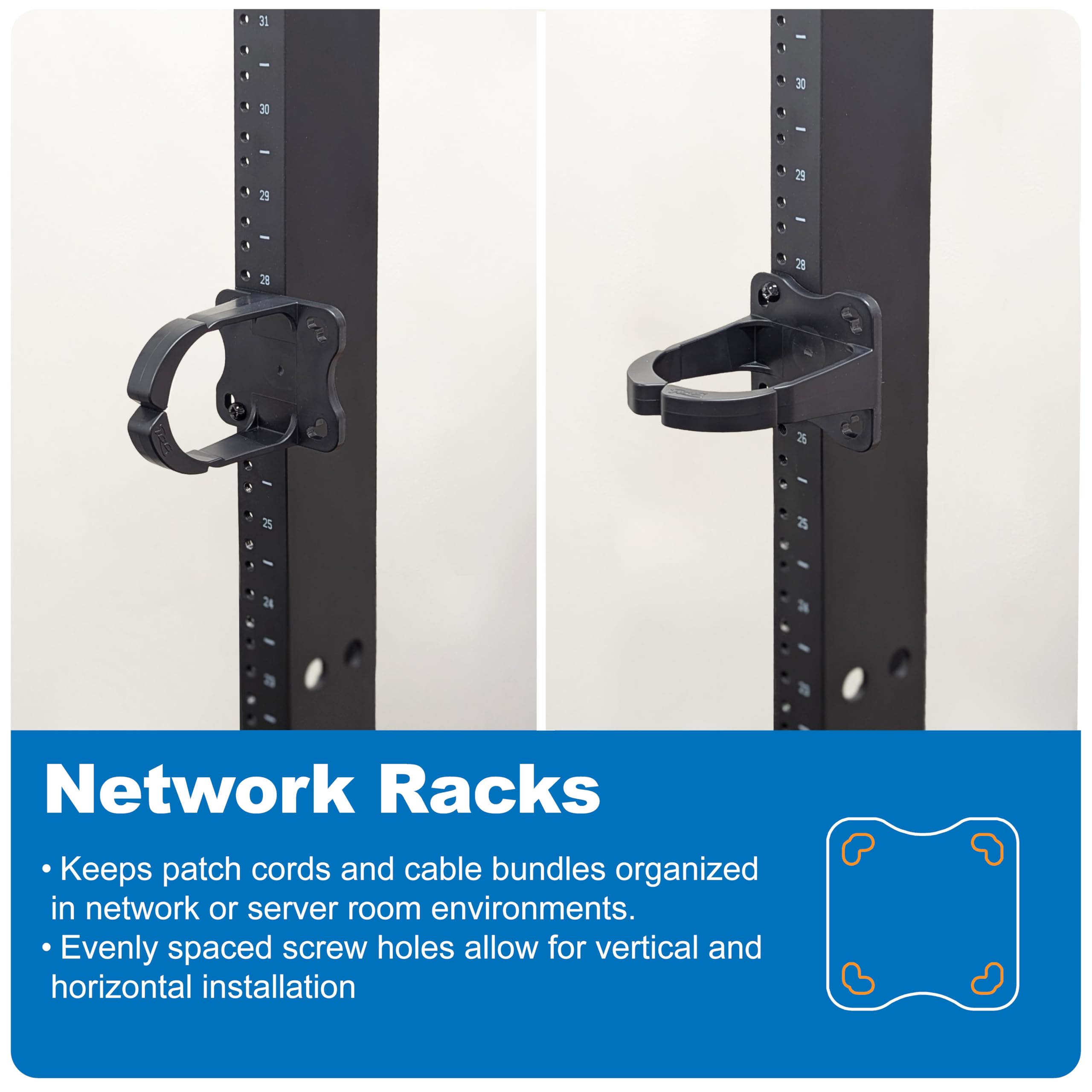 ICC 3” Plastic Cable Management Ring, Vertical/Horizontal, Rack or Wall ...