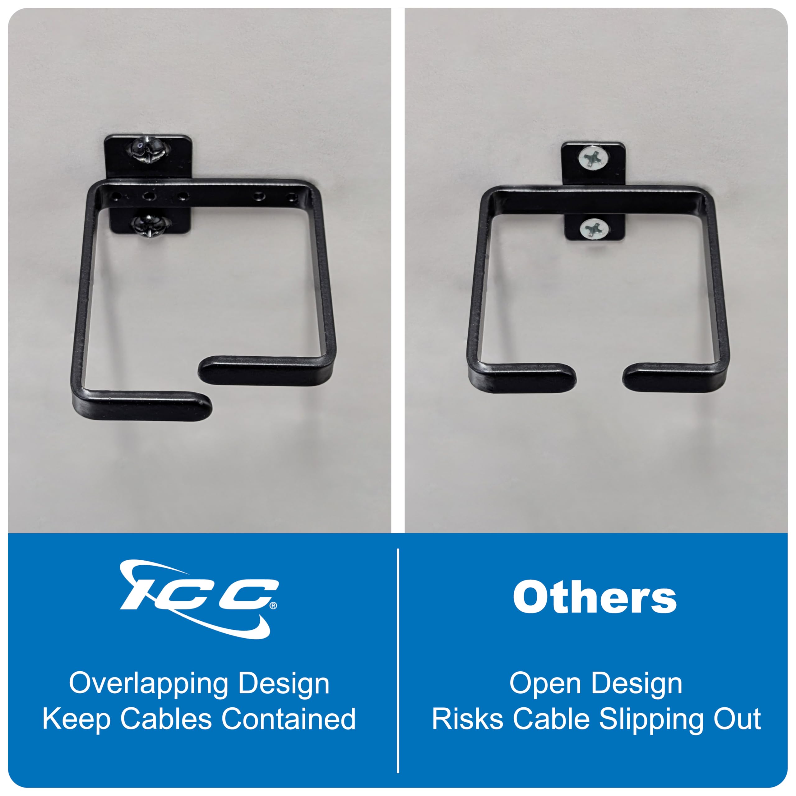 Cable Manager Rings ICC 3” Metal Cable Management Ring, Vertical, Rack or Wall Mount, Pack ...