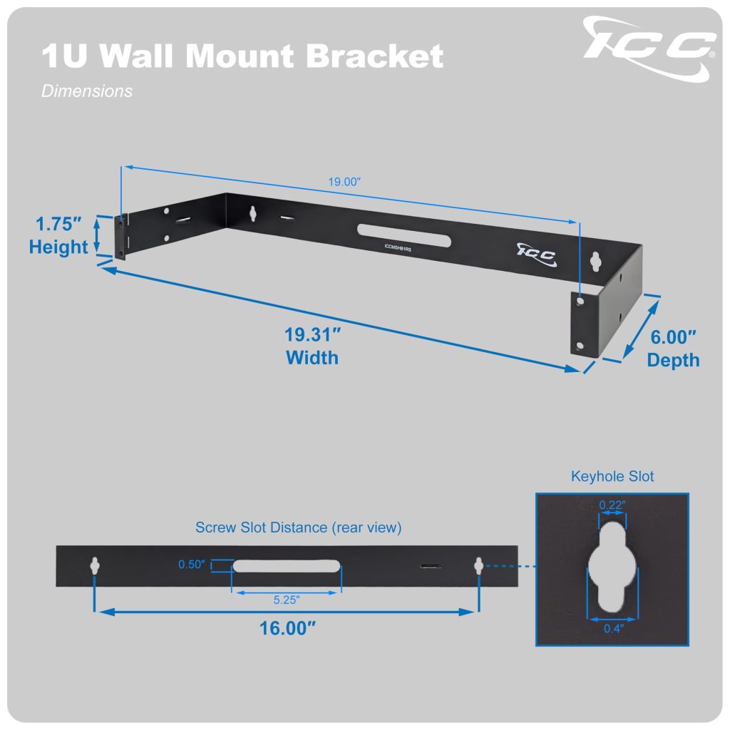 ICC Wall Mount Hinged Bracket, 1 RMS, 6″ Depth, 10 lbs Capacity, 19 ...