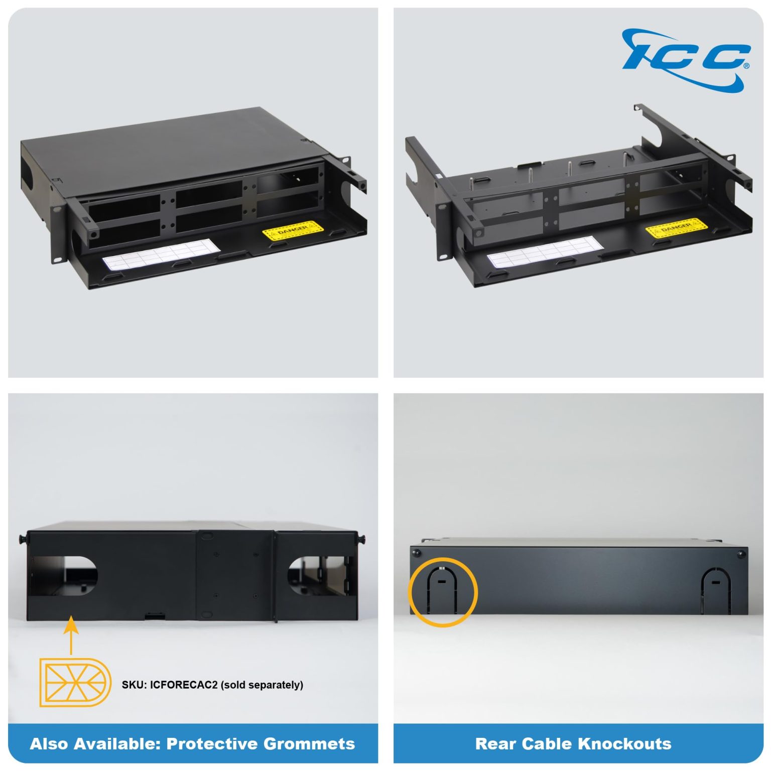 ICC 2U Fiber Optic Rack Mount Enclosure - 6 Slots for LGX Compatible ...