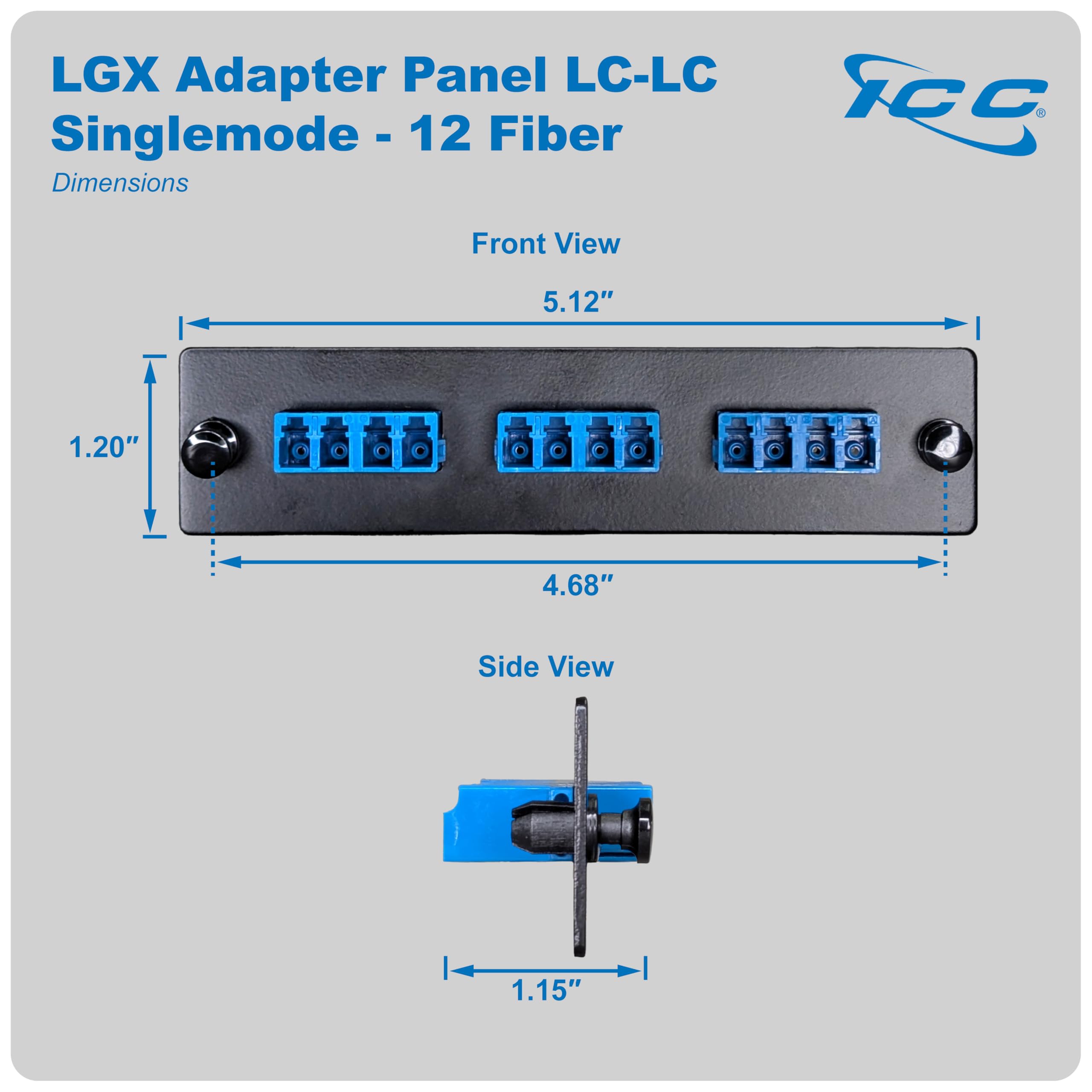 ICC LC-LC Fiber Optic Adapter Panel, LGX Compatible, 12 Fibers ...