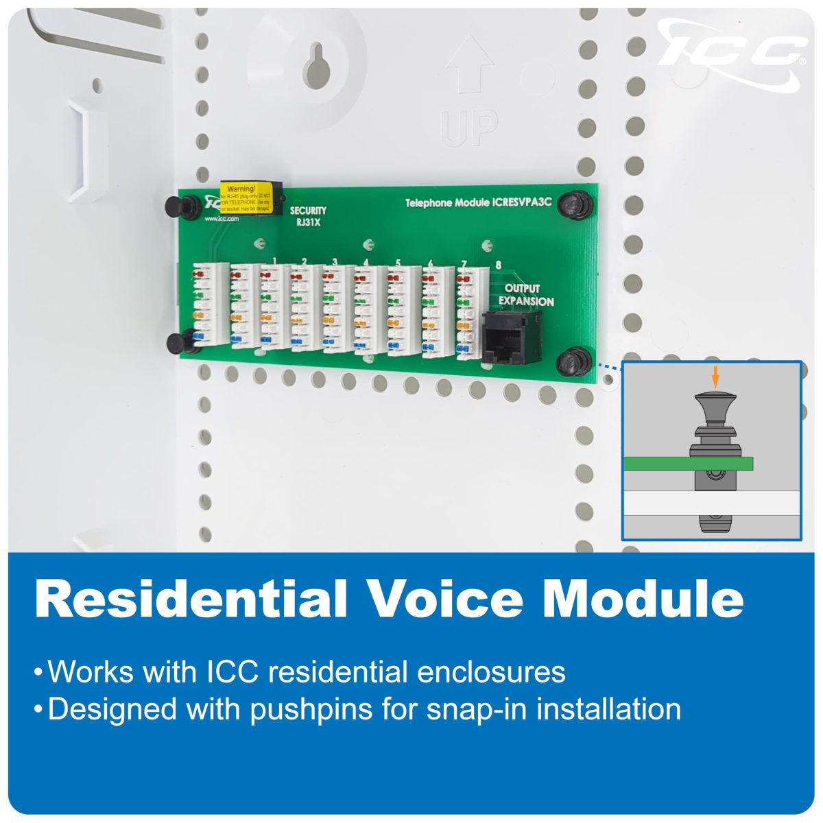 ICC Telephone Expansion Module, RJ-31X, 8 Ports, Push-Pin Mount - ICC