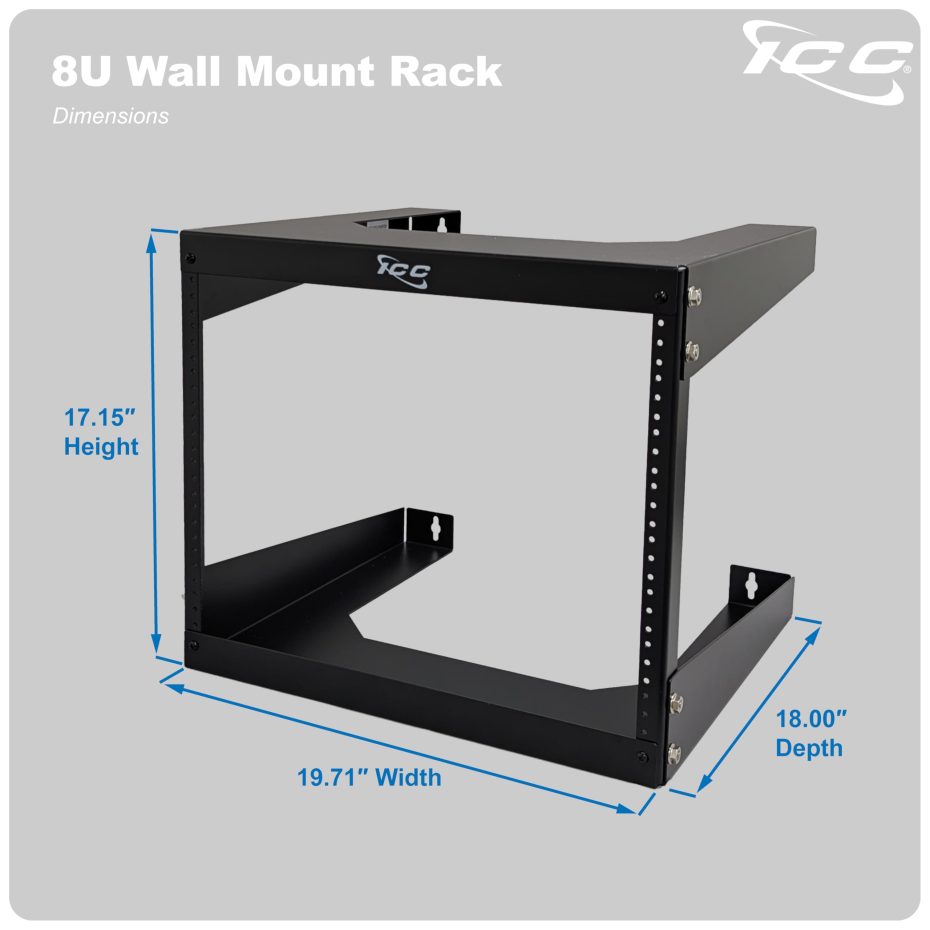 ICC 8U Wall Mount 19″ Open Frame Server Rack – 18″ Deep Cold-Rolled ...