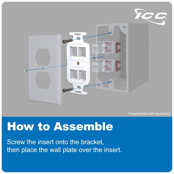 ICC Duplex Wall Plate with Insert for Slim Keystone Jacks, 4-Port