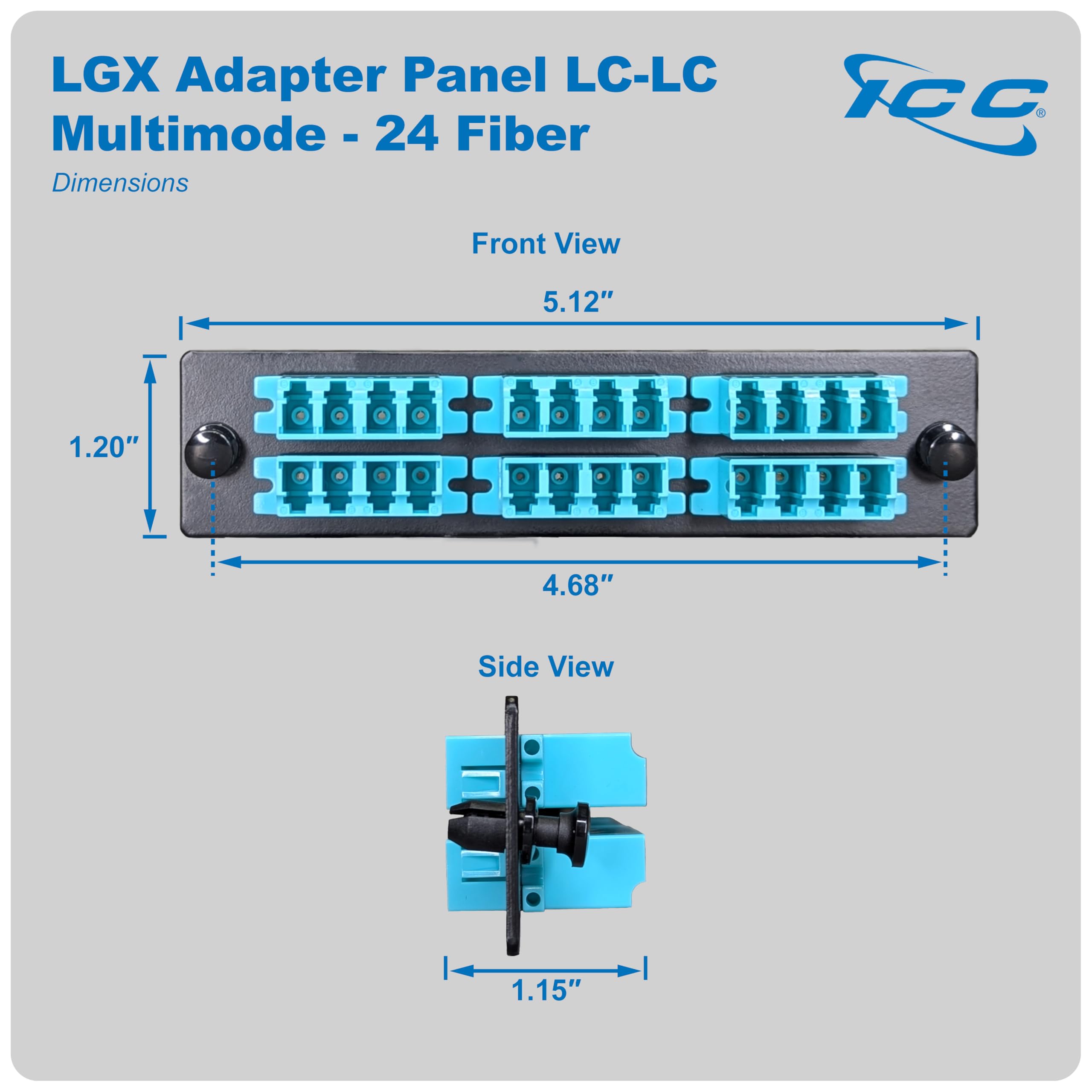 LC-LC Fiber Optic Adapter Panel | 24 Port Multimode 10G | LGX Compatible Rack Mount | Black Steel