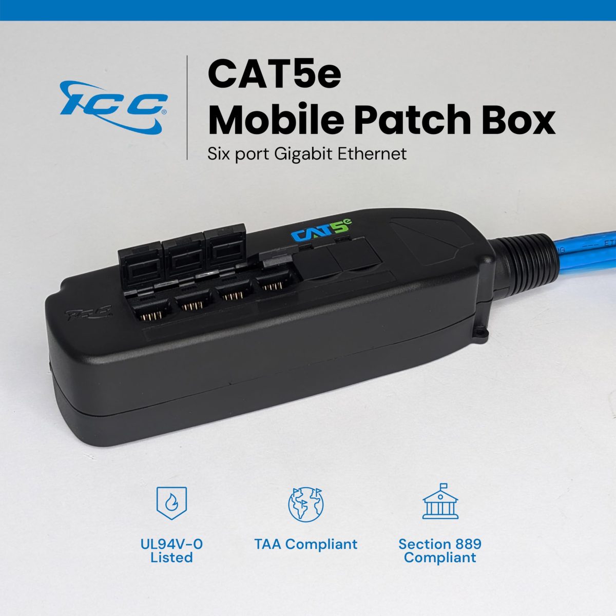 ICC CAT5e Mobile Patch Box with Built-In 6-Port Module, Portable ...