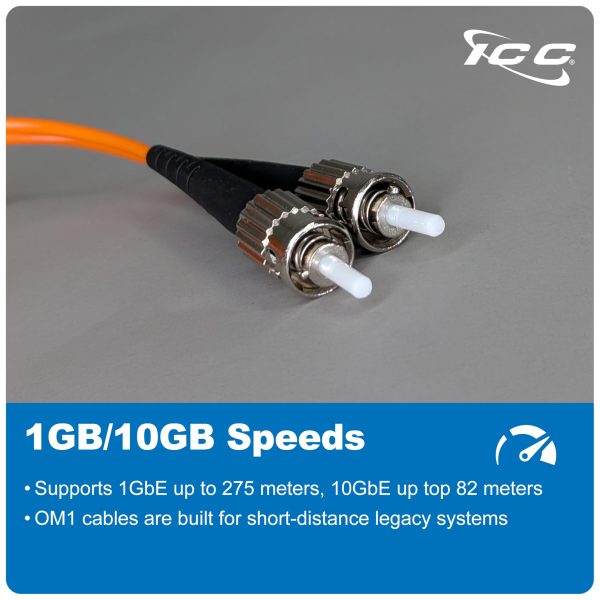 ICC ST to ST Duplex Multimode 62.5/125 (OM1) Fiber Patch Cable