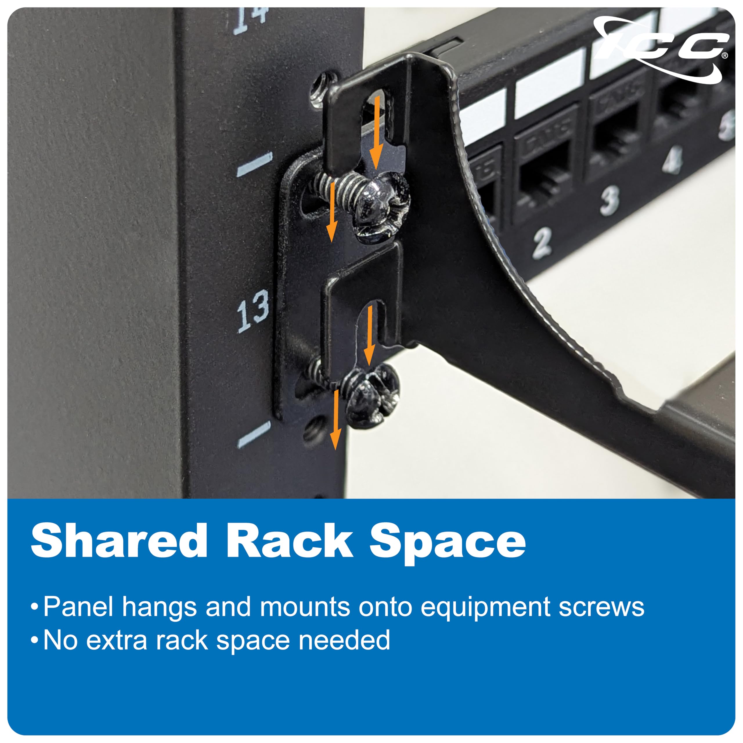 Cable Rack Brackets ICC Cable Manager Bracket Panel, 1U Rack Mount Space, Black Powder Coat ...