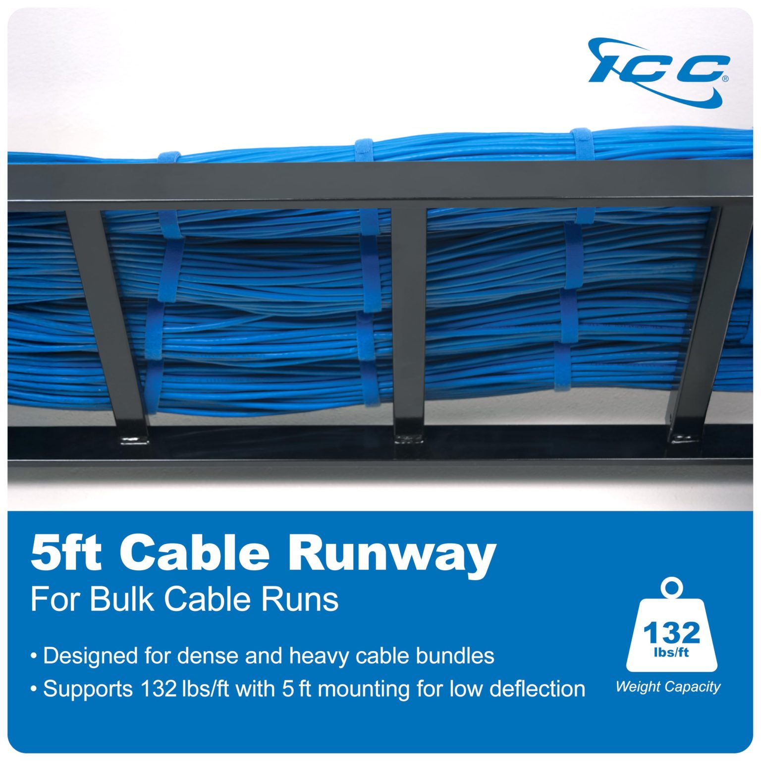 ICC Ladder Rack 5-Foot Cable Runway Straight Section – 16-gauge Steel ...