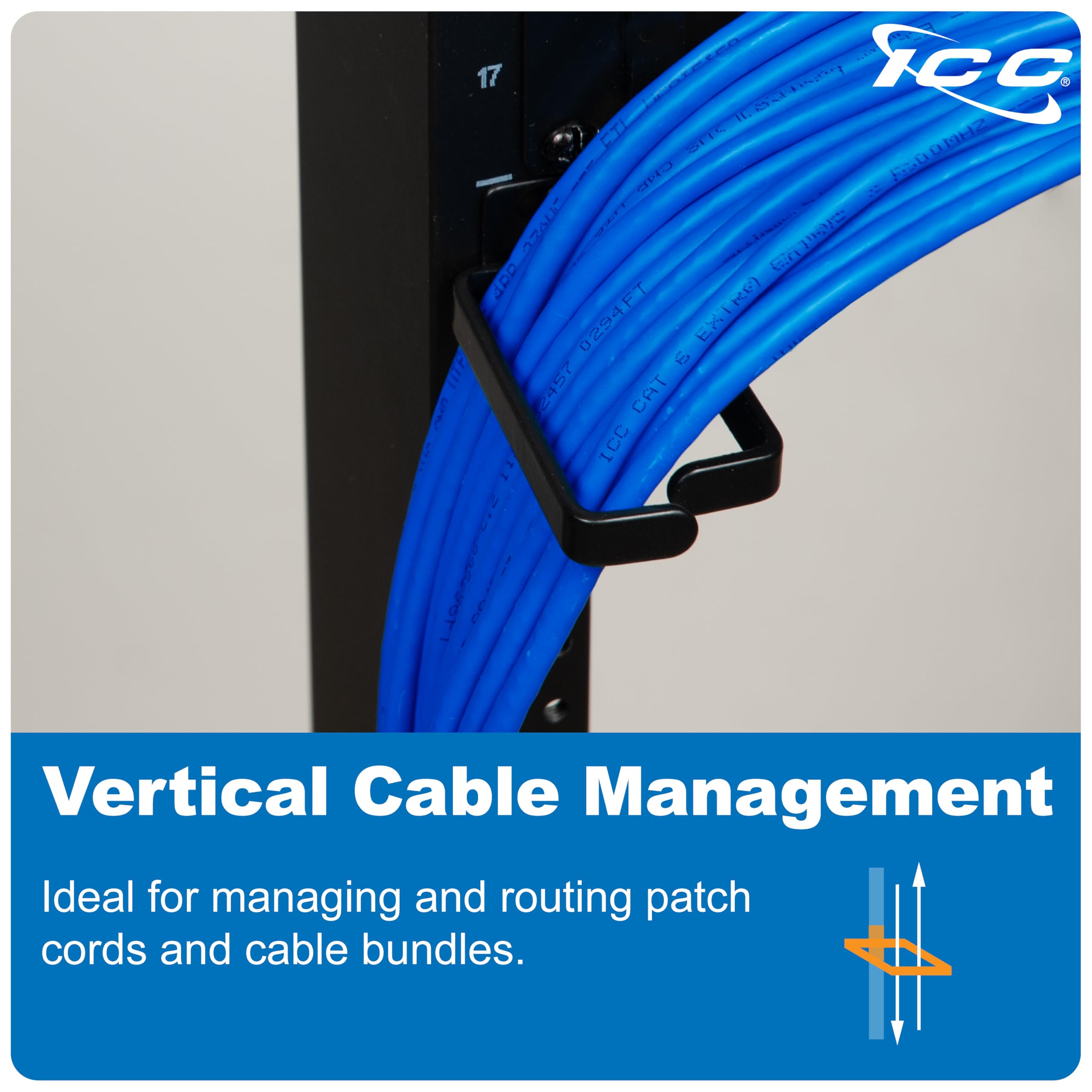 ICC 1.70” Metal Cable Management Ring, Vertical, Rack or Wall Mount ...