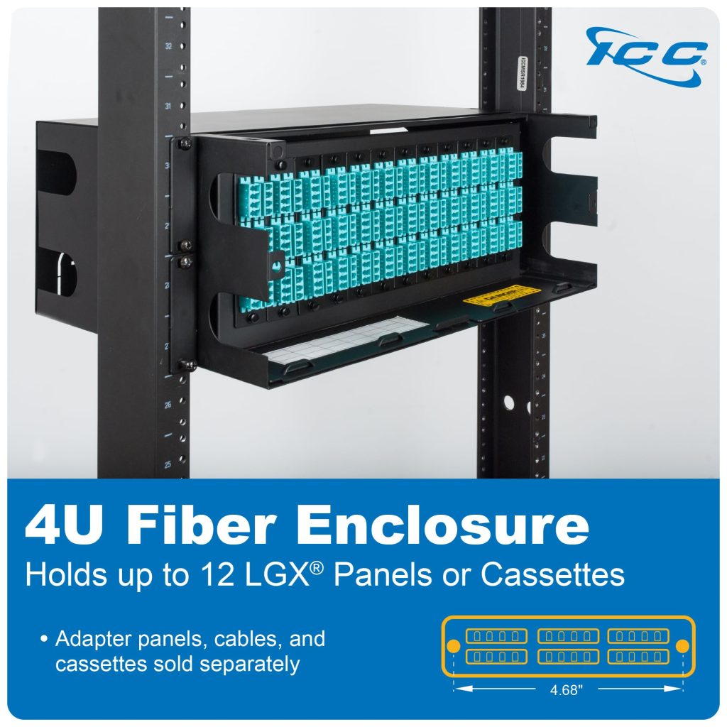 ICC 4U Fiber Optic Rack Mount Enclosure - 12 Slots for LGX Compatible ...