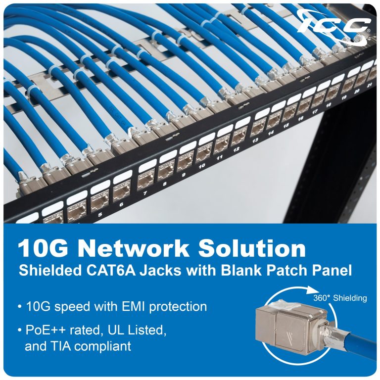 ICC 24-Port CAT6A Keystone Shielded 1U Patch Panel with CAT6A Shielded ...