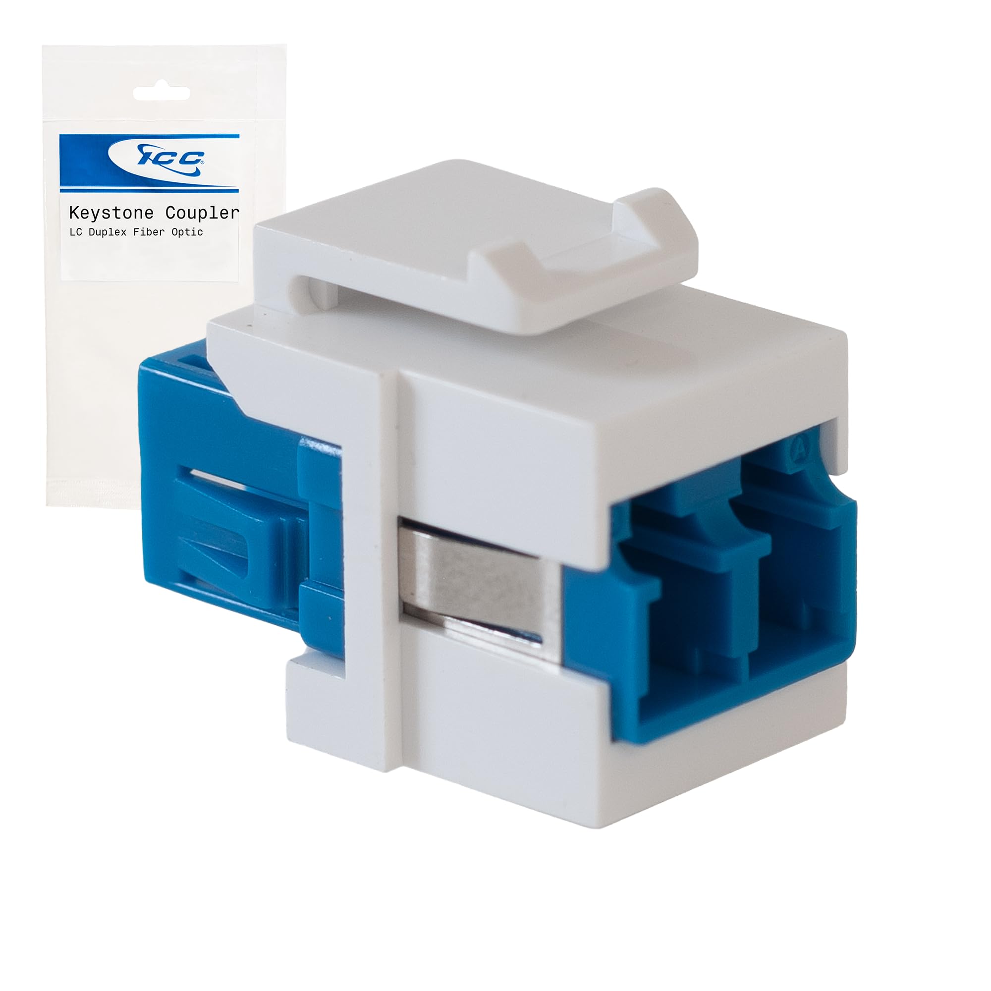 ICC LC to LC Duplex Fiber Optic Keystone Coupler, OS1/OS2 Singlemode, Zirconia Ceramic Sleeve Adapter, LC Female to LC Female, Fits Keystone Wall Plates & Patch Panels