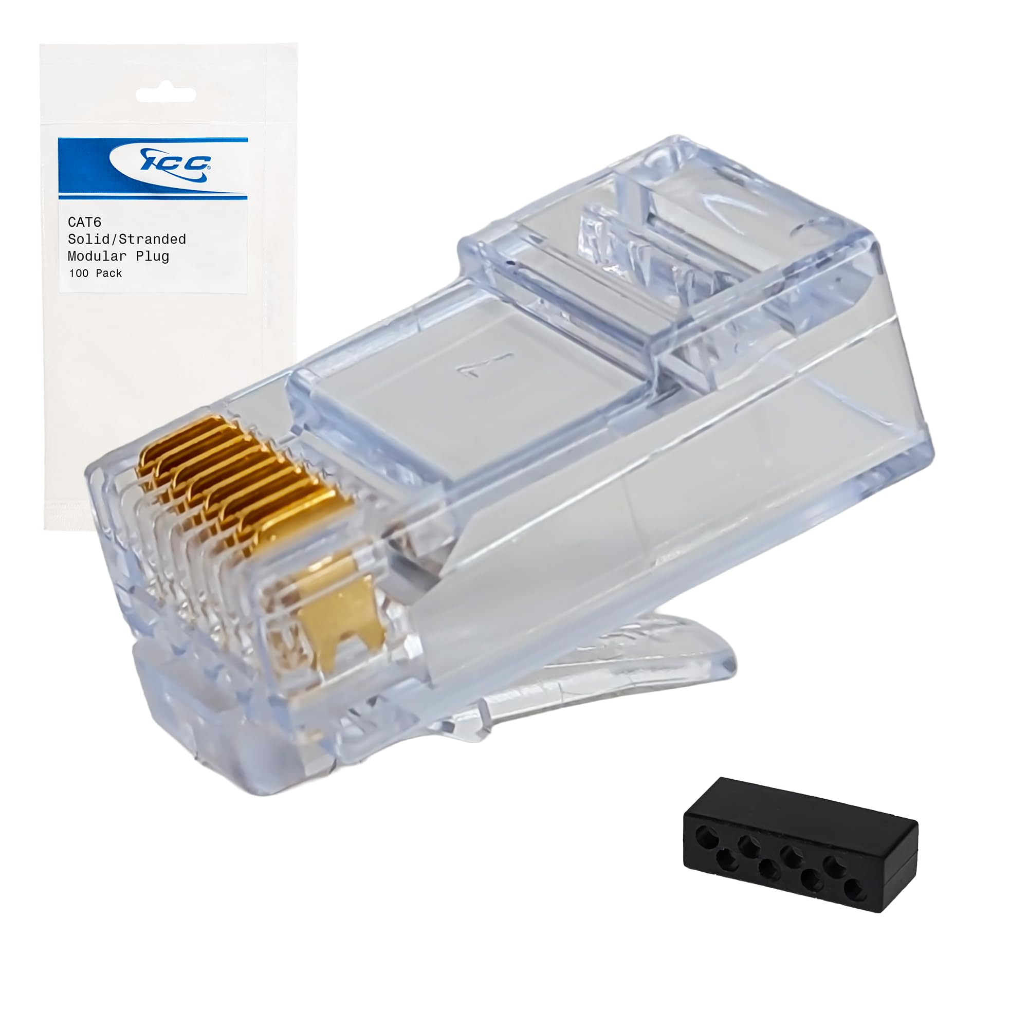 ICC CAT6 Modular Plug, RJ45 8P8C Connector for Solid and Stranded Ethernet Cable, Standard Termination, 100 Pack