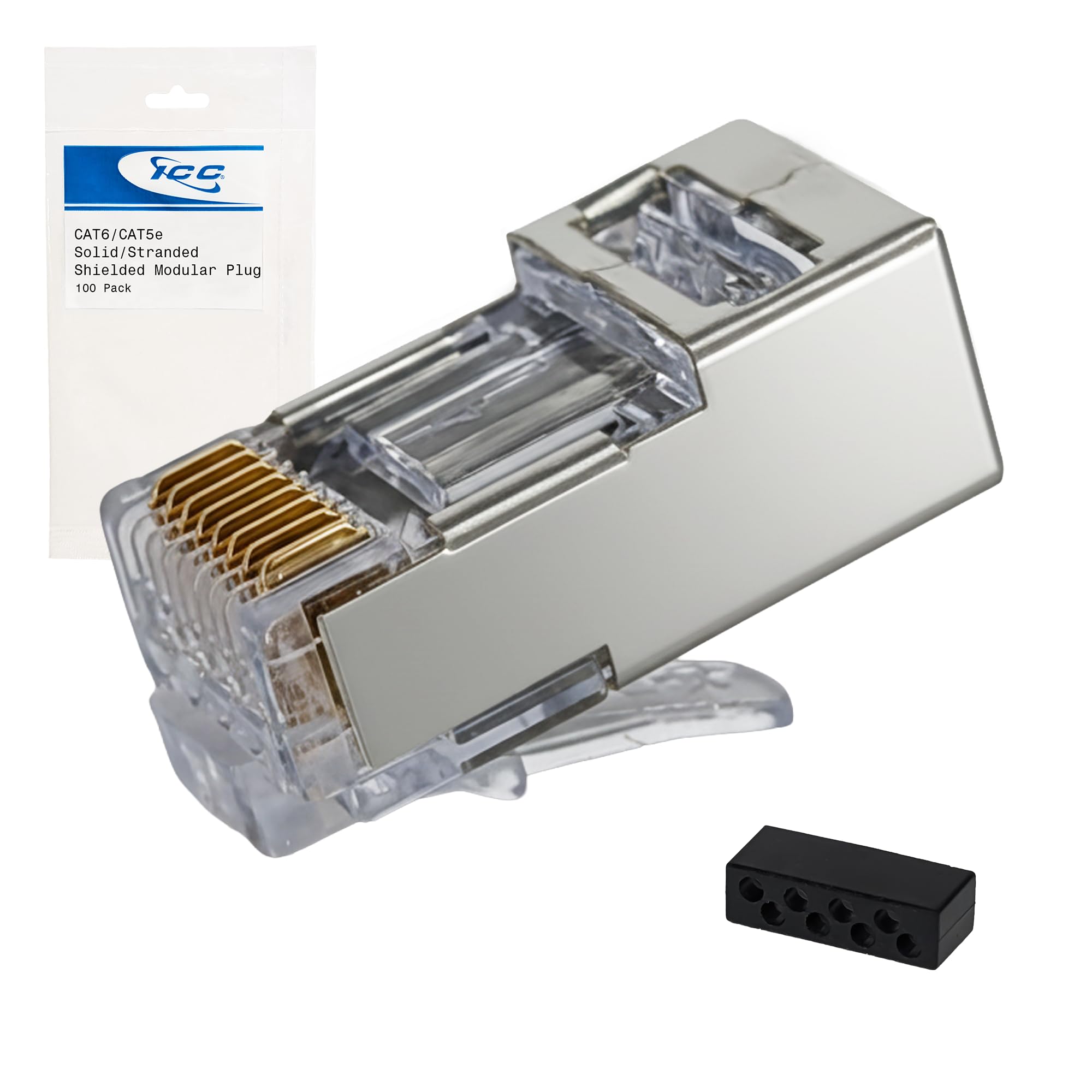 ICC CAT6/CAT5e Shielded Modular Plug, RJ45 8P8C Connector for Solid and Stranded Ethernet Cable, FTP/STP Compatible, 100 Pack
