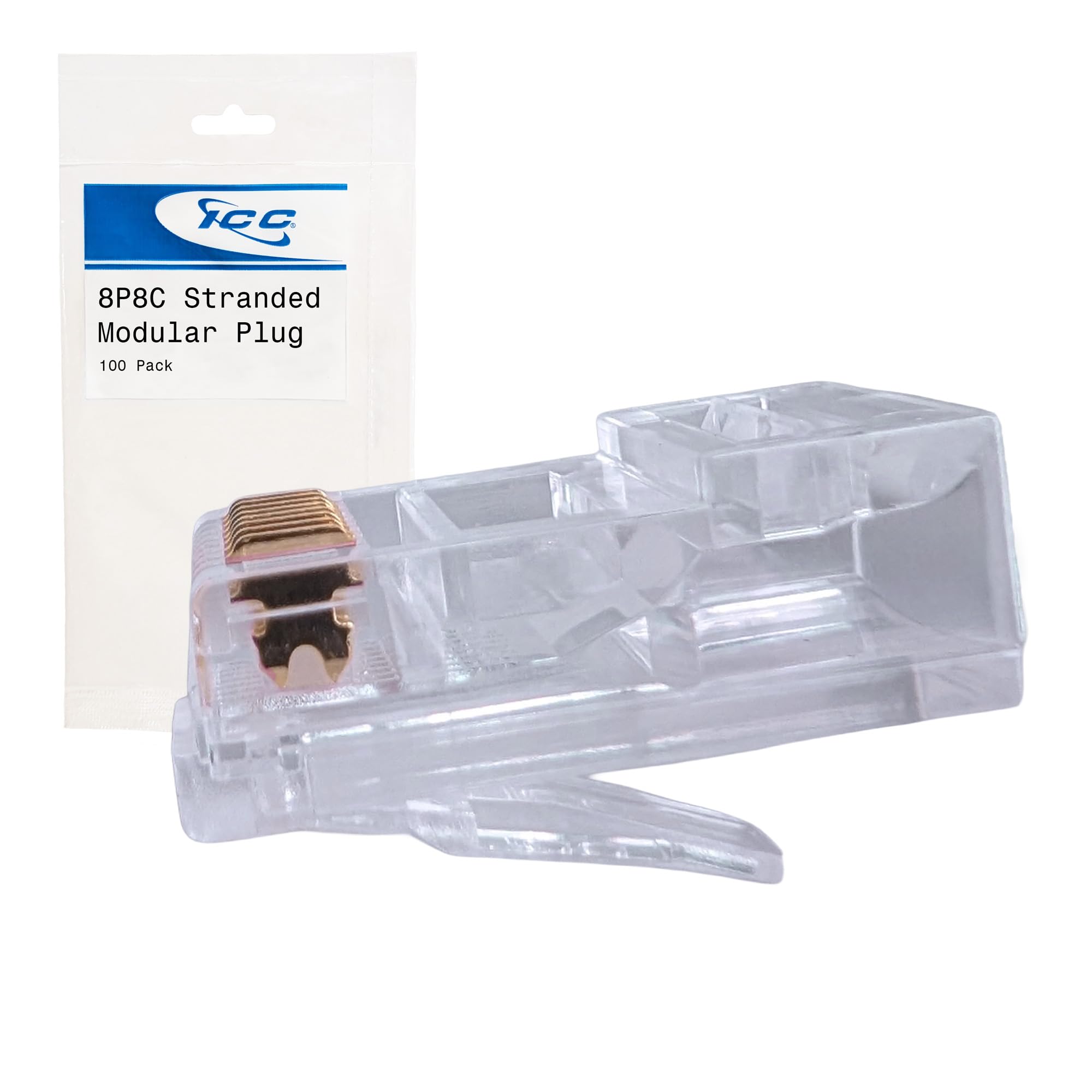ICC CAT6 RJ45 Modular Plug, Oval Entry Connector for Stranded Ethernet Cable, 8P8C, 100 Pack