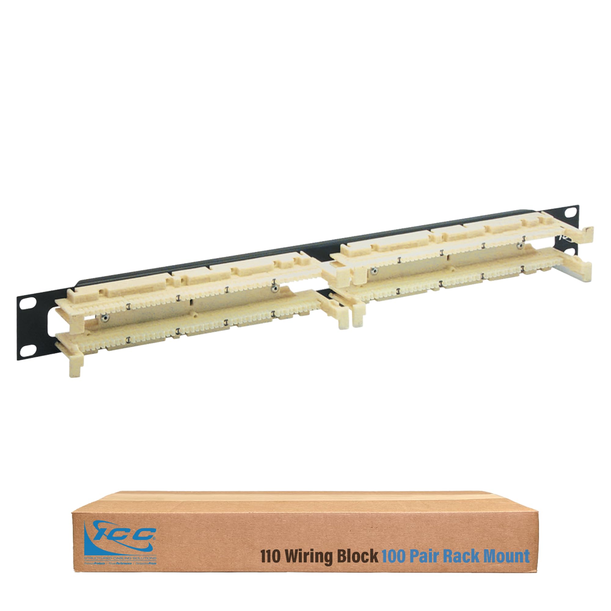 ICC 110 Wiring Block Patch Panel 100 Pair 1 RMS, Rack Mount 110 IDC Termination Panel for Voice and Data Cabling