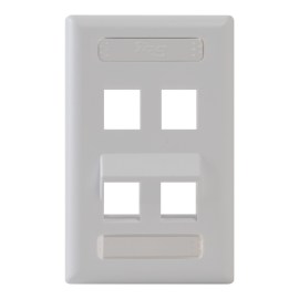 Angled Station ID Faceplate with 2 Flat Port and 2 Angled Ports for EZ/HD Style in Single Gang in White IC107AS4WH