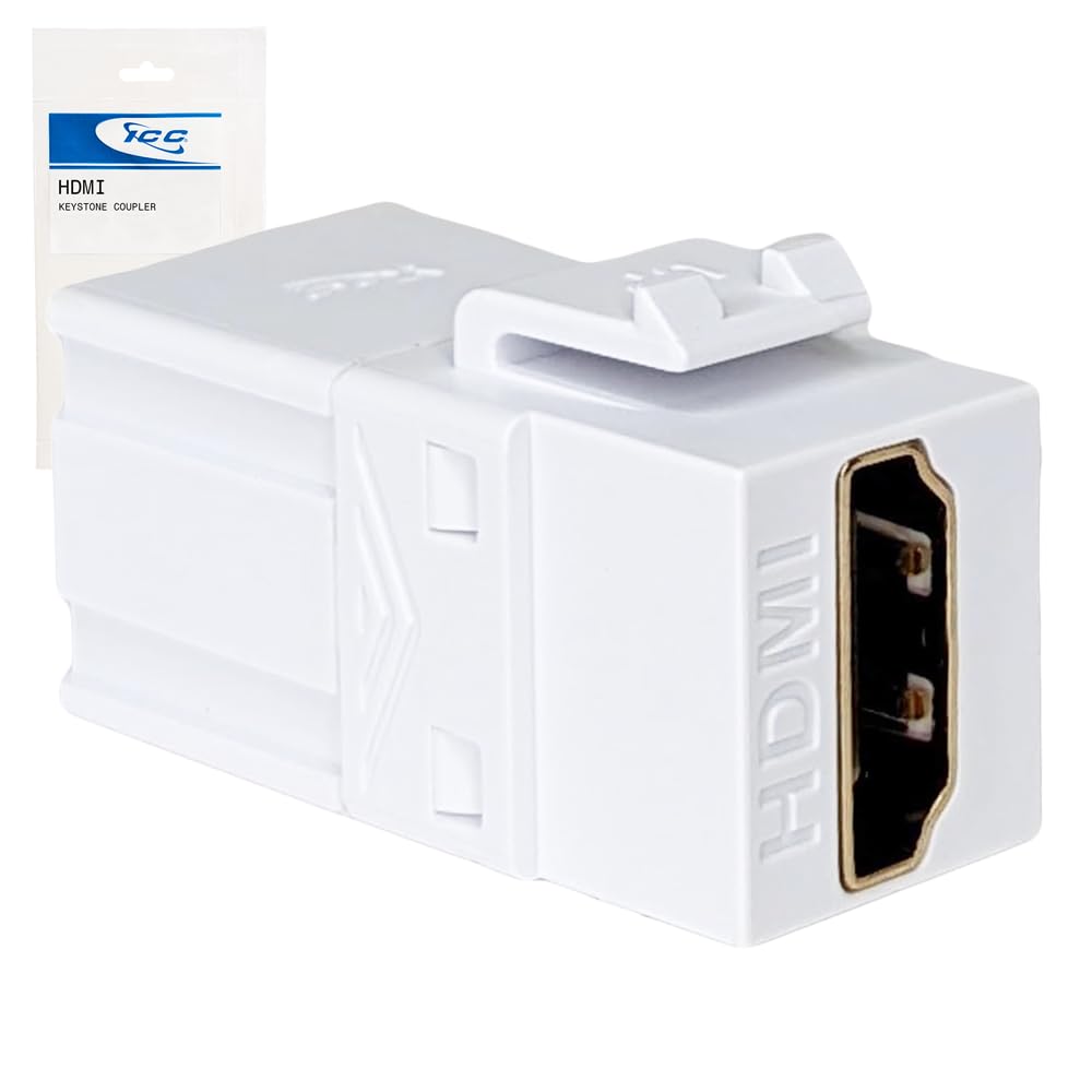 ICC HDMI Keystone Jack 4K @ 60Hz, Female to Female HDMI Coupler, 180 Degree Insert for Wall Plate, HD Style
