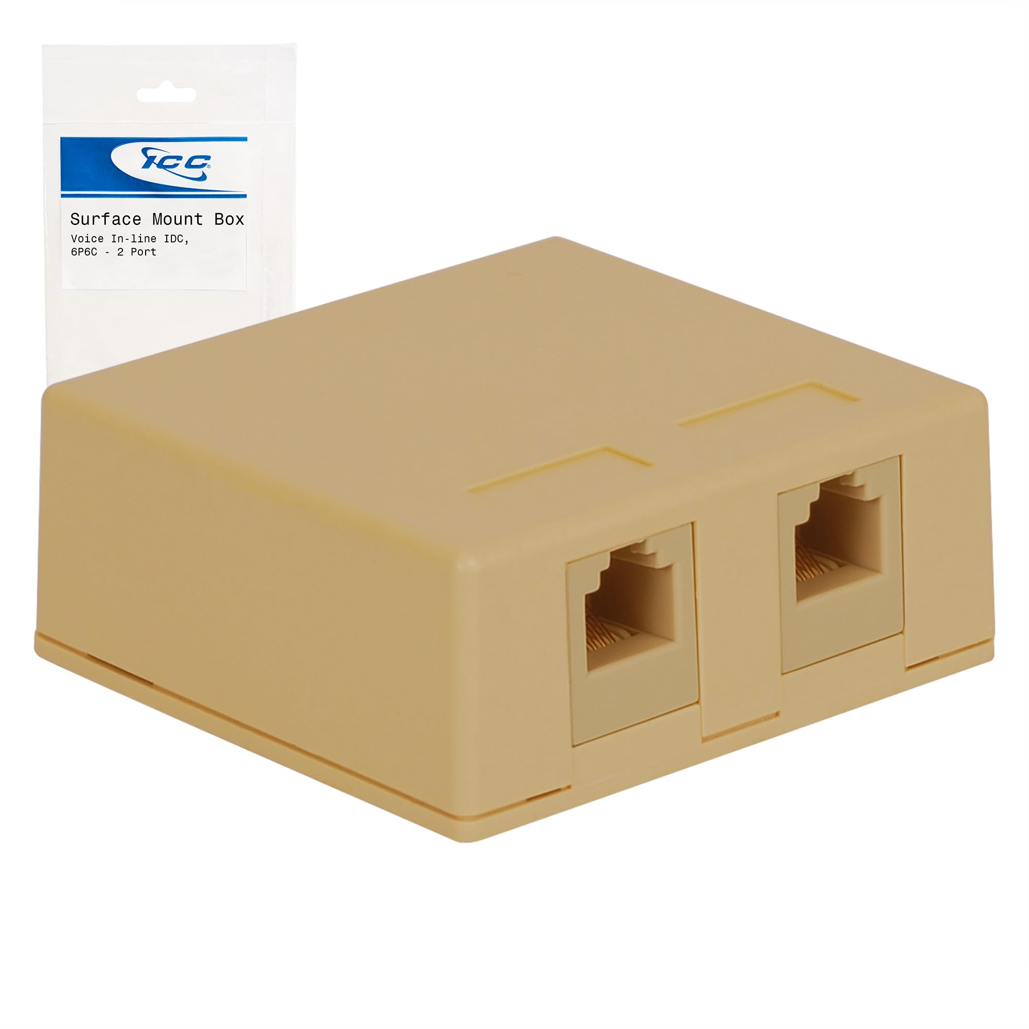 ICC 2-Port Surface Mount Box with 6P6C Voice Keystone Jacks, EZ IDC Telephone Jack Box for RJ11 and RJ12 Cabling