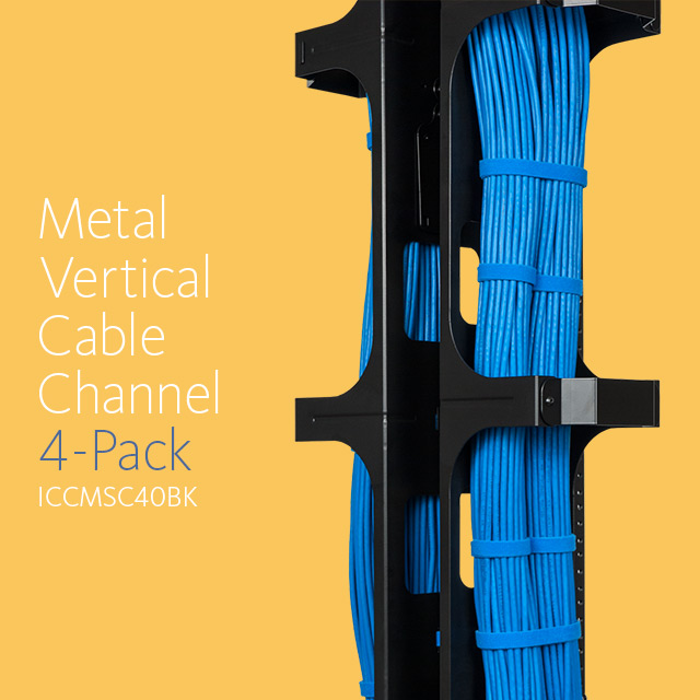 Metal Vertical Cable Management Channel 4-Pack ICCMSC40BK