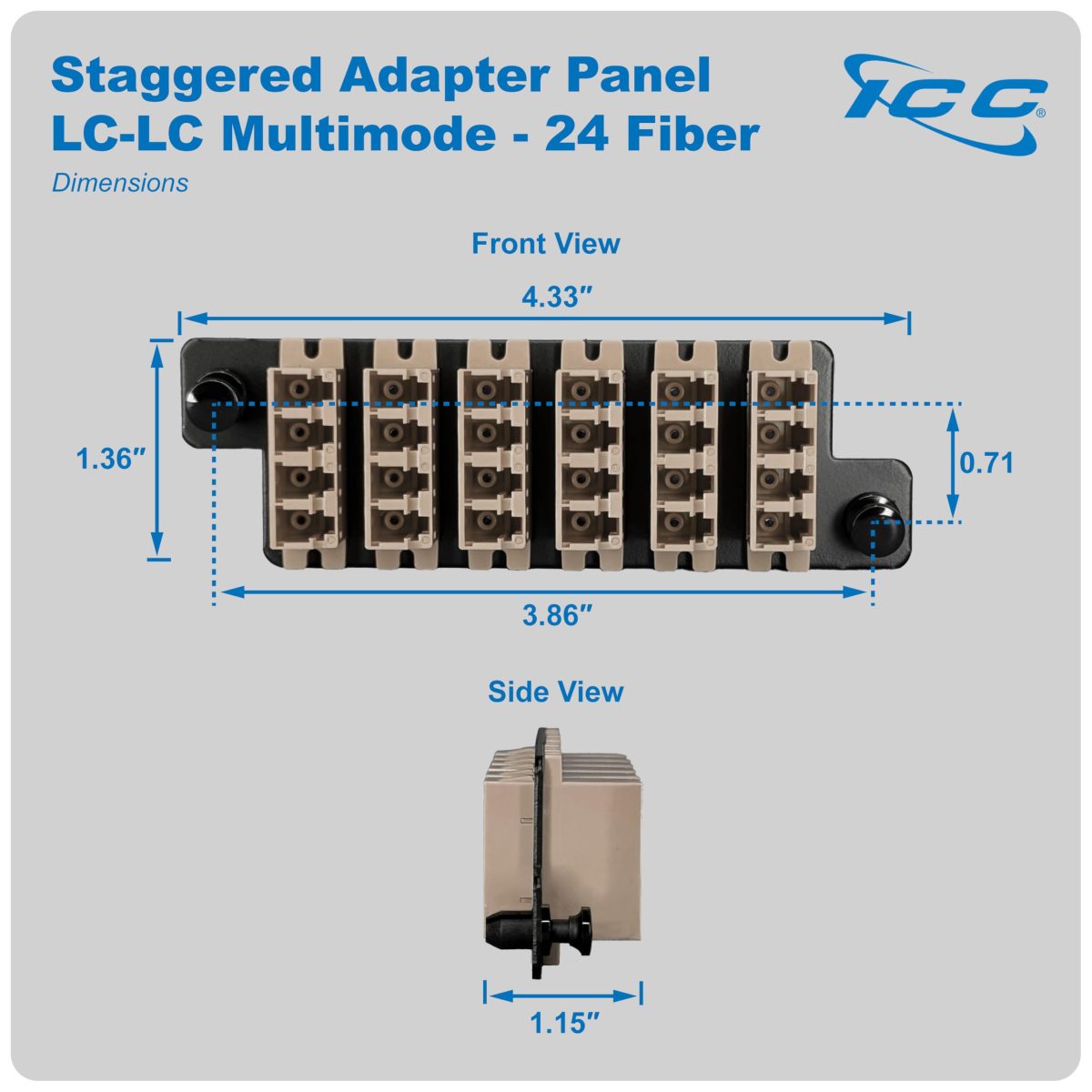 ICC HD LC-LC Fiber Optic Adapter Panel, 24 Fibers, Multimode, Beige 94V ...