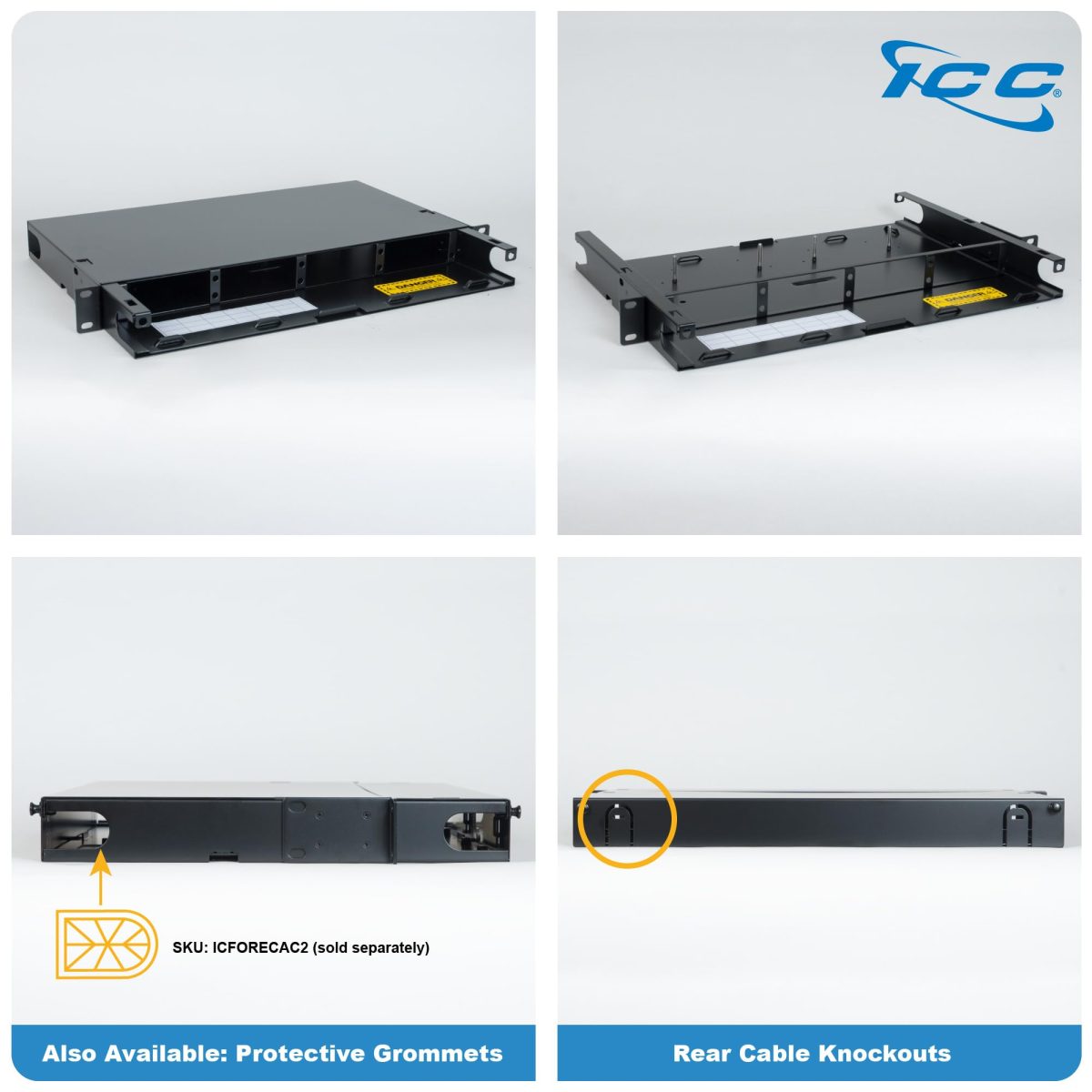 ICC 1U Fiber Optic Rack Mount Enclosure with Staggered Mounting Slots ...