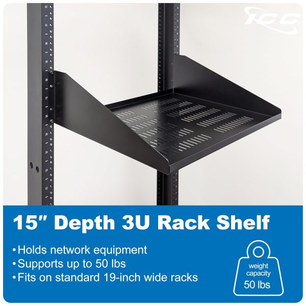ICC 3U Cantilever Rack Shelf, Heavy-Duty Ventilated Steel Tray for