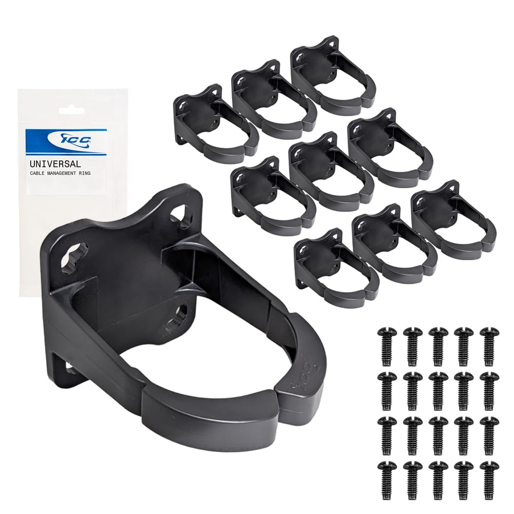 ICC 3” Plastic Cable Management Ring, Vertical/Horizontal, Rack or Wall Mount, Pack of 10 – Cable Organizer for Structured Cabling and Network Racks
