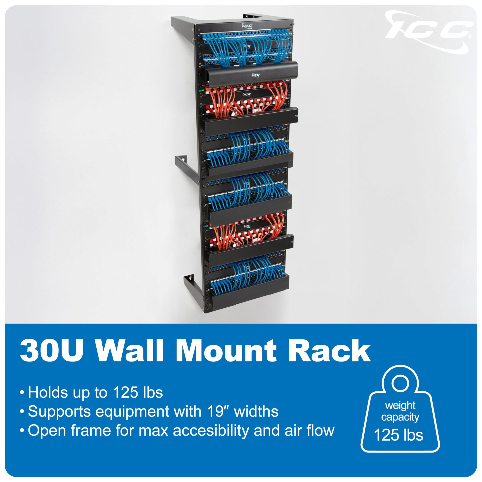 ICC 30U Wall Mount 19″ Open Frame Server Rack – 18″ Deep Cold-Rolled ...