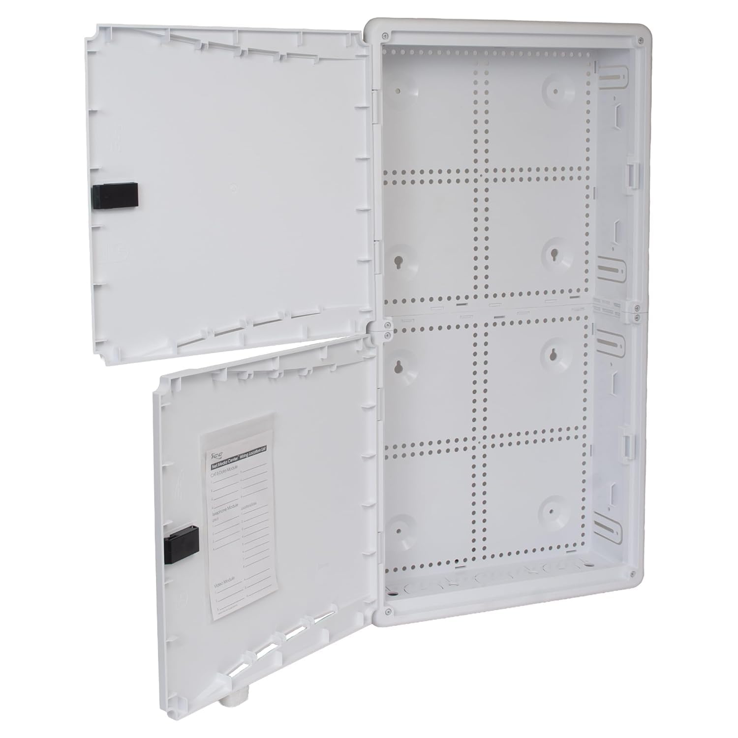 ICC 28” Plastic Structured Wiring Enclosure, Media Enclosure with Cover, Recessed Wall Box for Distribution of Networking Services, White