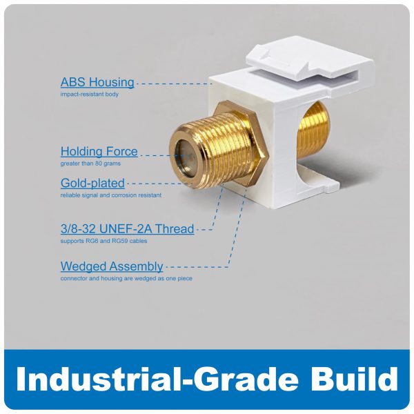 ICC F-Type Keystone Jack, Gold Plated 2 GHz Coax Jack, Female to