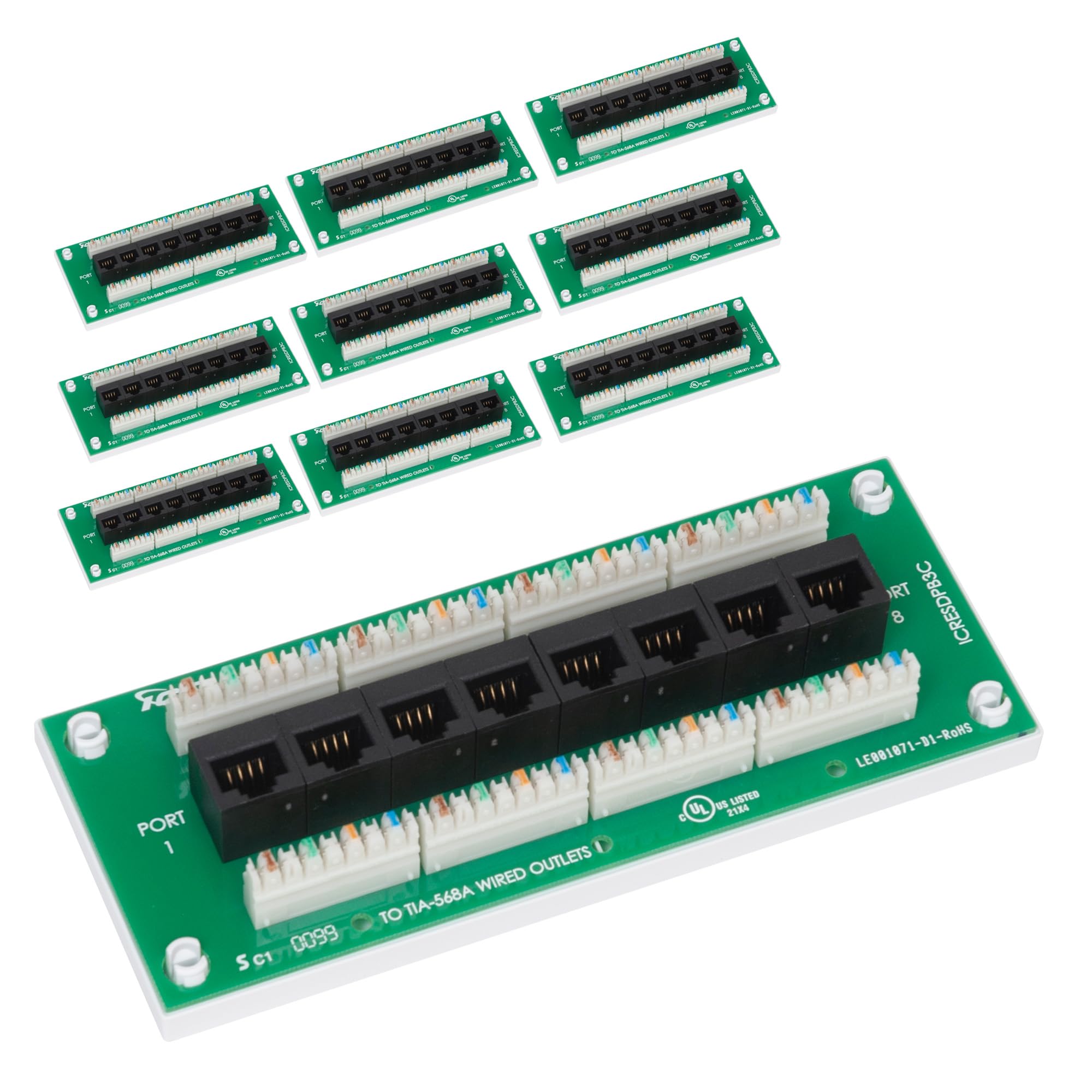 ICC 8-Port CAT6 Ethernet Data Module with Universal Adhesive Mount, UL Listed, Compact PCB Board, 10-Pack