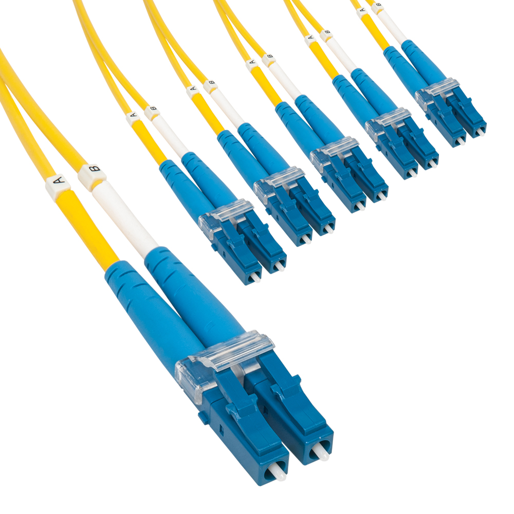 ICC Singlemode OS2 LC to LC 9/125µm Fiber Patch Cable, Data Center Grade 0.1dB Typical Insertion Loss, ONFR Riser Jacket, Yellow, 6-Pack